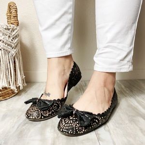 Christian Dior Black Nude Leather Bow Flats